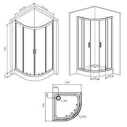 Душове огородження 1/4 Round AM.PM Gem 100×100 см, без піддону, чорний профіль W90UG-401-100100-BT - мініатюра 8