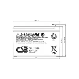 Батарея до ДБЖ CSB 12В 12 Аг (GPL12120 F2) - мініатюра 2