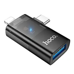 Перехідник Hoco iP male / C male to USB female OTG 2-in-1 transparent adapter UA36E 480Mbps, 2A