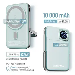 Повербанк Powerbank ColorWay PB-100LPA2MT-WPDD 10000mAh 15W MagSafe Watch (USB-C PD 22.5W) Aquamarine - мініатюра 5