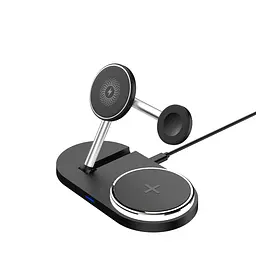 Настільна бездротова док станція 3в1, H102, чорна, підтримка MagSafe, підходить для iPhone, AirPods та Apple Watch, універсальний зарядний пристрій для телефону, навушників та годинників, швидка бездротова зарядка, ArmorStandart (ARM78103)