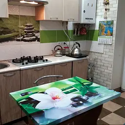 Кухонний фартух самоклеючий Орхідея та Бамбук 02 наклейка ПВХ чорне каміння 60х250 см Happy Pocket Z180322 - мініатюра 6