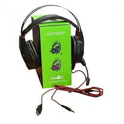 Ігрові дротові навушники IMENSO IMS-E1007 RGB USB+3.5 Червоні - мініатюра 2
