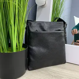 Сумка чоловіча шкіряна Handycover S105 чорна з 2 кишенями - мініатюра 2