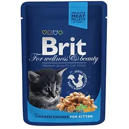 Вологий корм для кошенят Brit Premium Cat pouch Kitten Chicken шматочки в підливці з куркою 100 г
