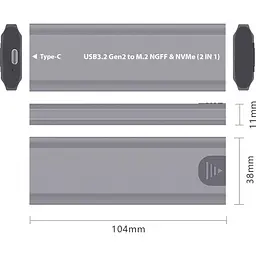 Зовнішня кишеня Dynamode M.2 SSD NVMe/SATA combo USB3.1 GEN2 USB-C (DM-CAD-SSD05) - мініатюра 7