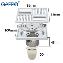 Трап для душу вертикальний Gappo G81051 латунь 100x100 мм хром - мініатюра 2