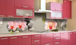 Вініловий кухонний фартух Венеція Орхідеї наклейка ПВХ Квіти каміння Рожевий 60х250 см Happy Pocket Z181481 - мініатюра 2