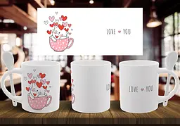 Чашка "Love you" 330 мл Біла з ложкою