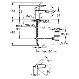 Змішувач для біде Grohe EuroSmart S-Size з донним клапаном Хром 30412 - мініатюра 2