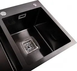 Кухонна мийка Platinum Handmade PVD HDB з нержавіючої сталі 3.0 мм квадратний сифон 78x43x23 см чорна - мініатюра 7