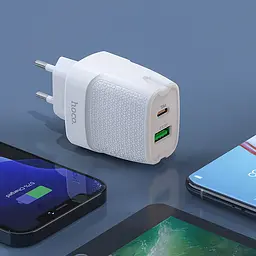 Зарядний пристрій адаптер Hoco C85A Bright dual port charger блок живлення 2 порти білий - мініатюра 4