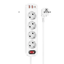 Мережевий фільтр подовжувач HOCO NS1 Aura 4-bit 2+1 порти USB + 4 розетки білий
