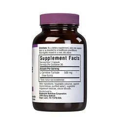 Жироспалювач Bluebonnet Nutrition L-Carnitine 500 mg, 30 вегакапсул - мініатюра 2