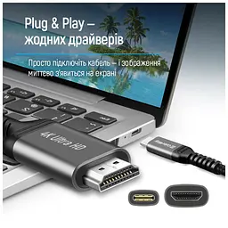 Кабель мультимедійний USB-C to HDMI M 2.0m 4K60Hz black ColorWay (CW-CBCHD077-BK) - мініатюра 8