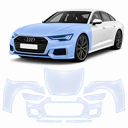 Антигравійна захисна бронеплівка за лекалами для Audi A7 C8 facelift 2023-2025 - передня частина авто (капот бампер крила))