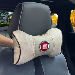 Подушка на підголівник з логотипом Fiat Екошкіра 3D Кольоровий лого Бежева-Коричневий кант 1 шт