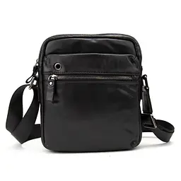 Месенджер класичний в гладкій шкірі чорний Tiding Bag 8717A