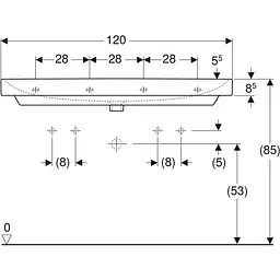 Раковина Geberit Smyle Square 120x48 на 2 змішувача 500.253.01.1, Білий - мініатюра 3