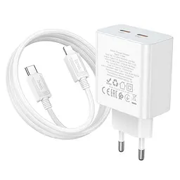 Адаптер мережевий HOCO Type-C to Lightning Cable Leader dual port(2C) charger C108A 2Type-C 35W білі - мініатюра 6