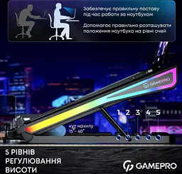 Охолоджувальна підставка для ноутбука до 17,3 дюймів GamePro GPCP-1140 15xfans - мініатюра 9