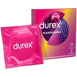 Презервативи ребристі з точками Durex Pleasuremax 3 шт. - мініатюра 1