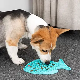 Силіконовий килимок для лизання для собак Derby Fish Shaped Dog Lick Mat, Блакитний - мініатюра 2