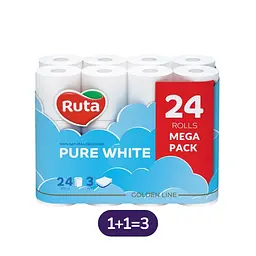 Упаковка туалетного паперу Ruta Pure White тришаровий 24 рулони x 3 шт.