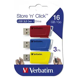 USB флеш накопичувач Verbatim 3x16GB Store 'n' Click Red/Blue/Yellow USB 3.2 (49306) - мініатюра 12