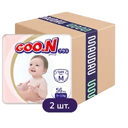 Упаковка трусиків-підгузків Goo.N Plus М (6-11 кг) на липучках для дітей унісекс 112 шт. (56 шт. х 2 шт.)
