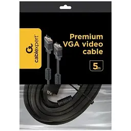 Кабель Cablexpert VGA - VGA (M/M), HD15, з 2-ма фер. кільцями, чорний, 5 м пакет (CC-PPVGA-5M-B)
