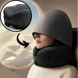 Ортопедична подушка з капюшоном для подорожей 38 × 28 см Ice Silk з круговою підтримкою шиї чорного кольору KT7007513