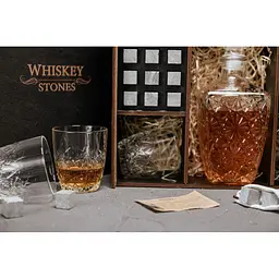 Подарунковий набір Whiskey Stones камені для віскі в дерев'яному пеналі №8 + декантер і 4 склянки Rocco Dedalo + щипці + мішечок - мініатюра 6
