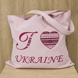 Сумка Шоппер з вишивкою I Ukraine Пудра Льон, еко сумка для покупок, шопер, сумка з вишиванкою, сумка для покупок вишита