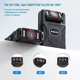 Нагрудний відеореєстратор BOBLOV M7 Pro 4K 128GB GPS міні з потужним акумулятором, поворотним об'єктивом, кут огляду 127° - мініатюра 4