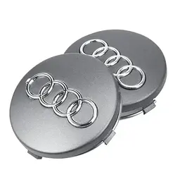 Ковпачки колеса на литі диски Audi D=69 мм посадковий D=60 мм об'ємний логотип Сірі 1 шт - мініатюра 2