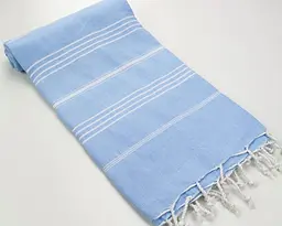 Рушник пештемаль Turkey Towel 100х180 см легкий великий для пляжу басейну бані сауни підстилка на дачу пікнік природу відпустку море полоса блакитний - мініатюра 2