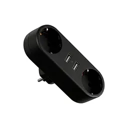 Мережевий розгалужувач EUROELECTRIC X2 16A 2xUSB Black з заземленням (EE-2/2USB-16A(black))