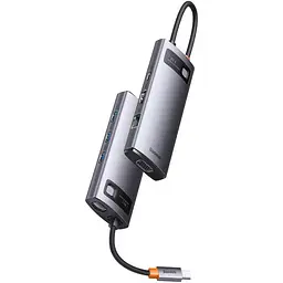Хаб Baseus Metal Gleam Series 7-in-1 Type-CHUB Type-CtoHDXiaomi* 1+USB3.0*3+PD*1+VGA* 1+RJ45* 1 WKWG040013 Grey - мініатюра 4