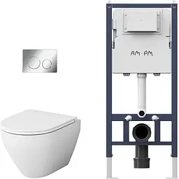 Комплект AM.PM PrimeFit 3в1: інсталяція + підвісний унітаз Spirit V2.0 AquaSpin із сидінням з мікроліфтом + клавіша для інсталяції IIS90151.SB1900