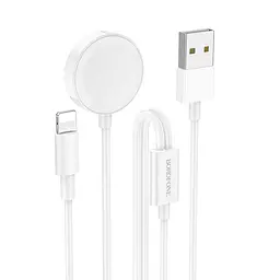 Кабель Borofone BQ22 2в1 USB to Lightning/iWatch Qi 1.2m білий - мініатюра 3