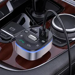 Адаптер автомобільний HOCO Crystal transparent car BT FM transmitter E71 сіро прозорий - мініатюра 3