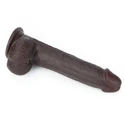 Фалоімітатор LoveToy Sliding Skin з подвійного матеріалу 23 см коричневий - мініатюра 9