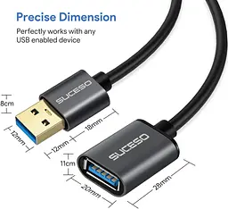 Подовжувальний кабель SUCESO USB 3.0 2M USB 3.0 Тип A Чоловічий та Жіночий 5 Гбіт/с Синхронізація даних USB Подовжувач Шнур - мініатюра 4