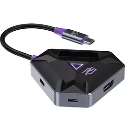 Хаб USB Proove Gaming Spectre, Dark Grey, Type-C 3.1 - 1xType-C (100 Вт)/1xType-C 3.0/2xUSB 3.0/HDMI 4K, кабель 15 см,
