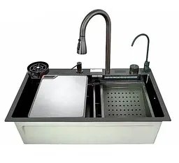 Кухонна мийка з нержавіючої сталі Zerix ZH7546-SET-07 Micro Decor Graphite з вбудованим змішувачем ZM5591, Графит