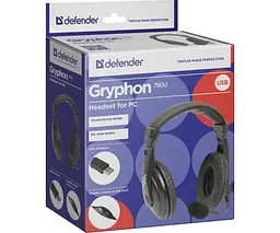 Навушники з мікрофоном Defender Gryphon 750U USB 1,8 м Чорні - мініатюра 4