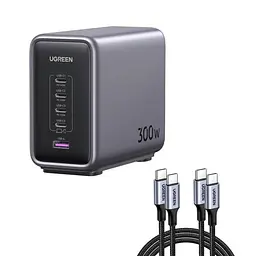 Зарядний пристрій Ugreen CD333 Nex 1U + 4C 300 W GaN адаптер живлення сірий - мініатюра 2
