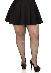 Колготки Leg Avenue Rhinestone micro net tights Plus size Black, дрібна сітка, стрази - мініатюра 5