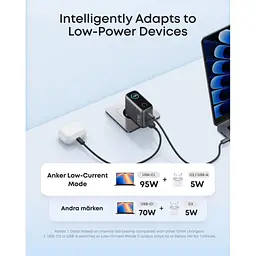Зарядний пристрій Anker 2xUSB-C PD100W + 1xUSB GaN w Display + cable USB-C dark gray (B121BGZ1) - мініатюра 7